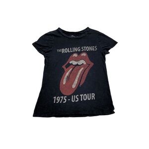 Women XS Rolling Stones Band T-Shirt Tee Top Black Logo 1975 US Tour Rock Cotton